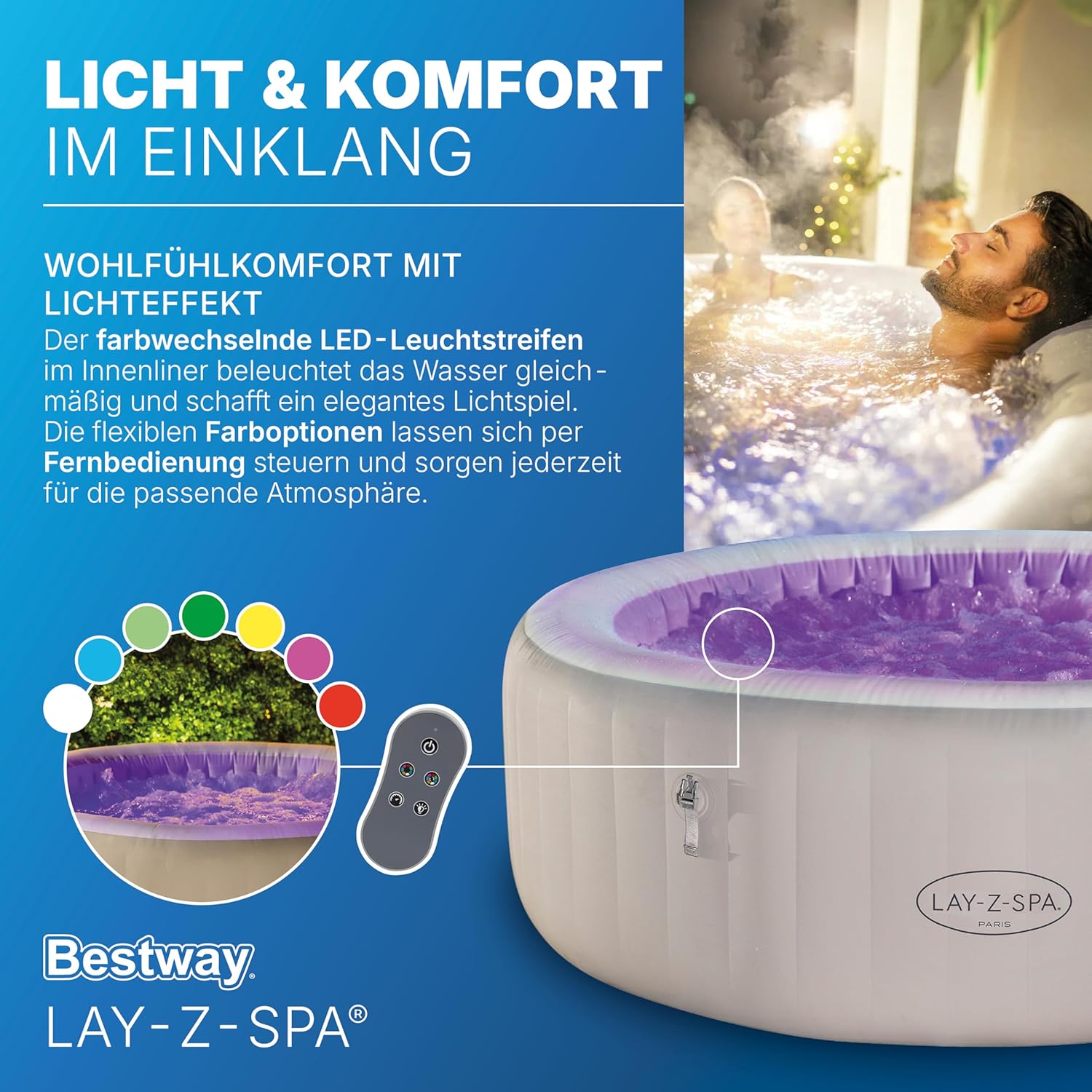 🧼 Zubehör & Pflege – Bestway Lay-Z-SPA Paris AirJet LED Hot Tub, Diameter 196 x 66 cm, Inflatable Spa for 6 People with 140 Nozzles, Heated up to 40°C, Atmospheric LED Lighting for the Garden – Bild 5