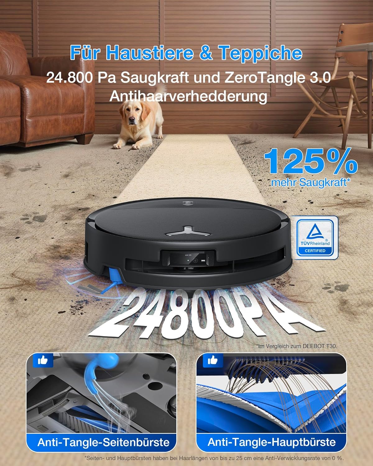 🧼 Zubehör & Pflege – ECOVACS DEEBOT T80S Omni Robot Vacuum Cleaner with Mop Function, Robot Vacuum Cleaner 24800 Pa, OZMO Roller 2.0, ZeroTangle 3.0, Triple Lift, Hot Water Mop Wash at 40-75°C, Hot Air Drying, Black – Bild 2