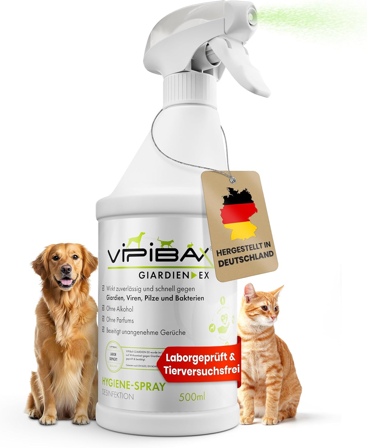 🧼 Zubehör & Pflege – ViPiBaX® Giardien Ex - the hygienic spray specially for pets to disinfect surfaces, which helps protect dogs, cats and other animals from giardia, viruses, fungi and bacteria
