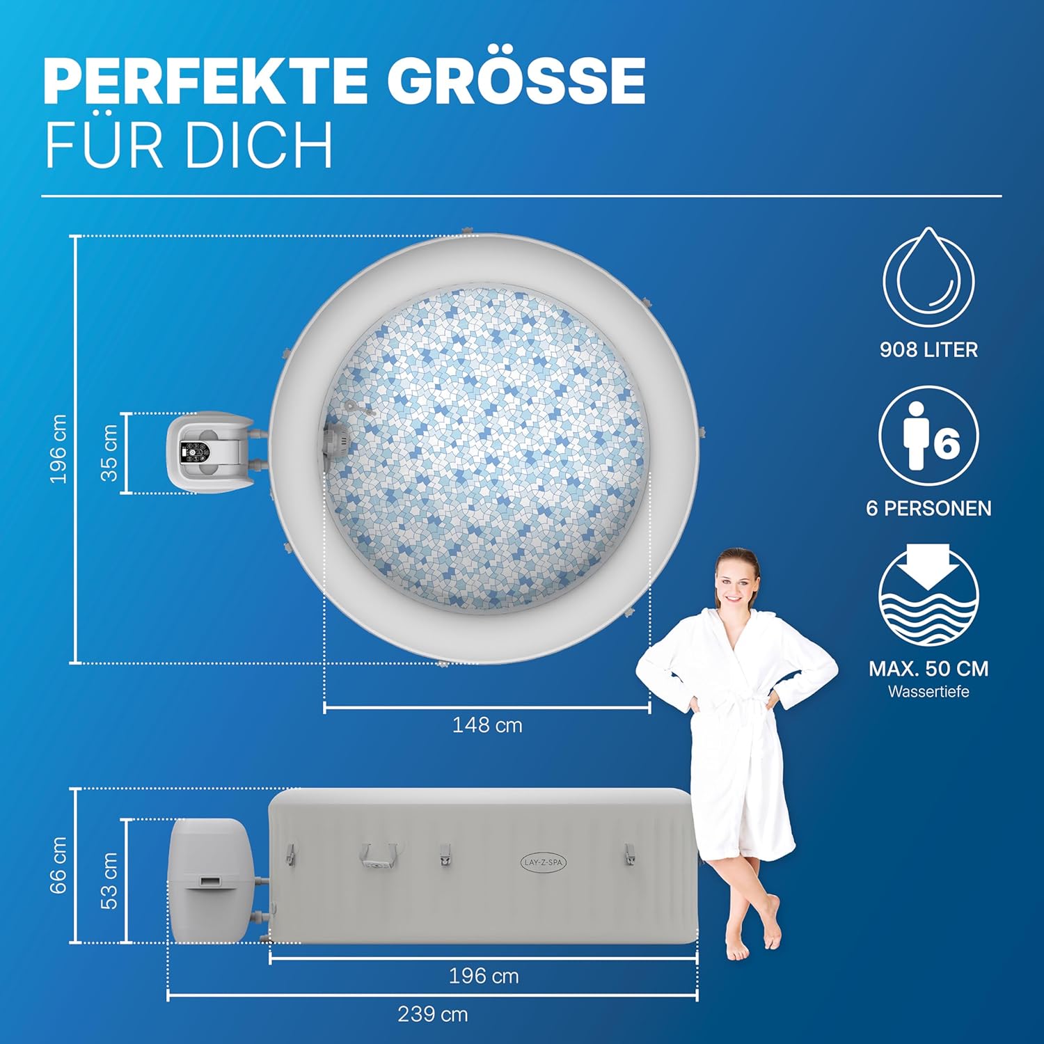 🧼 Zubehör & Pflege – Bestway Lay-Z-SPA Paris AirJet LED Hot Tub, Diameter 196 x 66 cm, Inflatable Spa for 6 People with 140 Nozzles, Heated up to 40°C, Atmospheric LED Lighting for the Garden – Bild 3