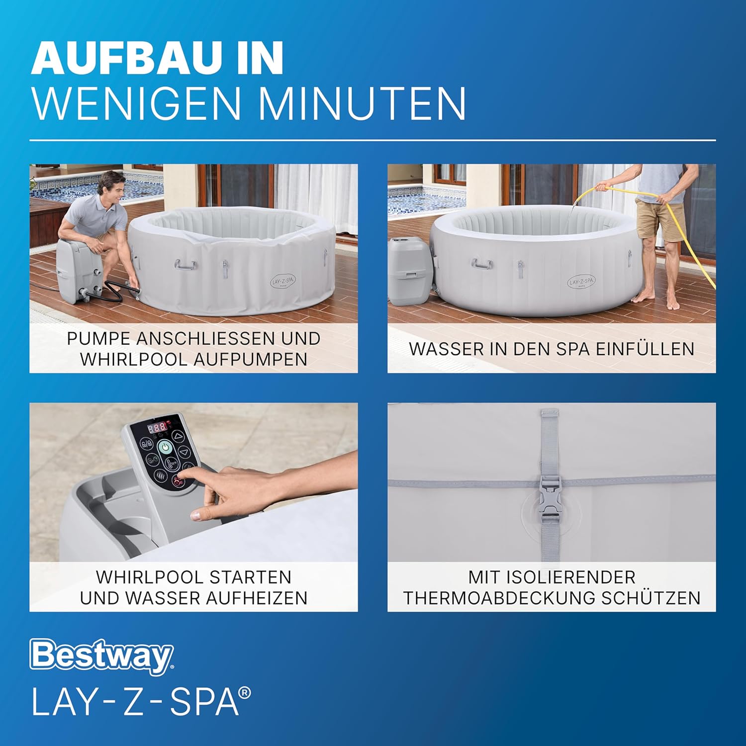 🧼 Zubehör & Pflege – Bestway Lay-Z-SPA Paris AirJet LED Hot Tub, Diameter 196 x 66 cm, Inflatable Spa for 6 People with 140 Nozzles, Heated up to 40°C, Atmospheric LED Lighting for the Garden – Bild 8