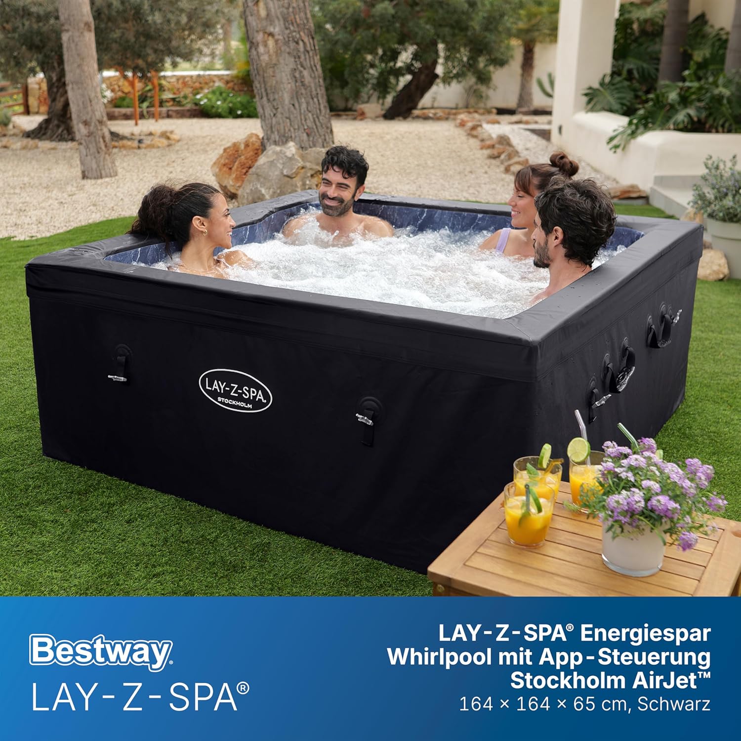 🧼 Zubehör & Pflege – Bestway Lay-Z-SPA Stockholm AirJet Energy-Saving Whirlpool 164 x 164 cm - Smart Pool for 6 People with App Control, 40°C Heating, ThermaCore Insulation & 140 Massage Jets, Winterproof & Black – Bild 3