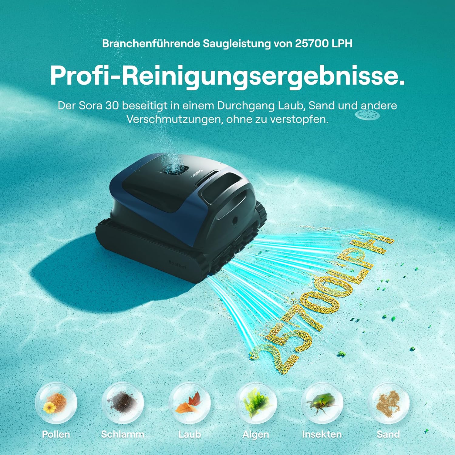 🧼 Zubehör & Pflege – Beatbot Sora 30 Poolroboter Boden und Wand, 25700 LPH Saugleistung, 3-Zonen-Reinigung, intelligentes Parken an der Wasseroberfläche, 5 Stunden Laufzeit, Filterkorb mit 5 L Kapazität, Tiefblau – Bild 2