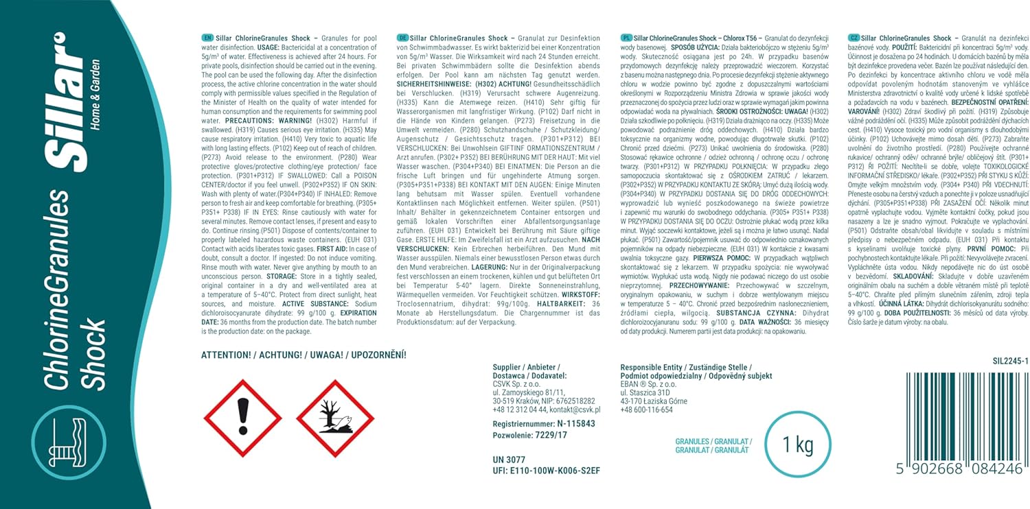 🧼 Zubehör & Pflege – Sillar Shock Chlorine Granules for Pool, Garden Pool, Hot Tub & Swimming Pool - Water Disinfection & Pool Cleaning - 1 kg Granules for Shock Chlorination with Fast Effect - Against Algae & Bacteria – Bild 6
